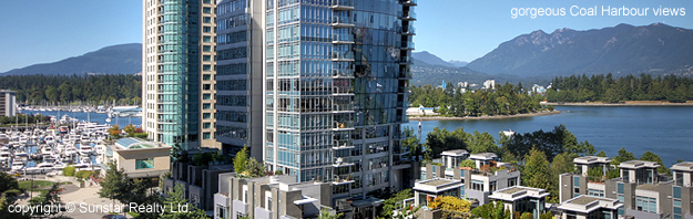 gorgeous water and mountain views from #802- 1205 W. Hastings St, Vancouver at the Cielo property managed by Sunstar Realty Ltd.