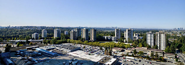 Sweeping views from the balcony of #2202- 9868 Cameron St, Burnaby in Silhouette property managed by Sunstar Realty Ltd.